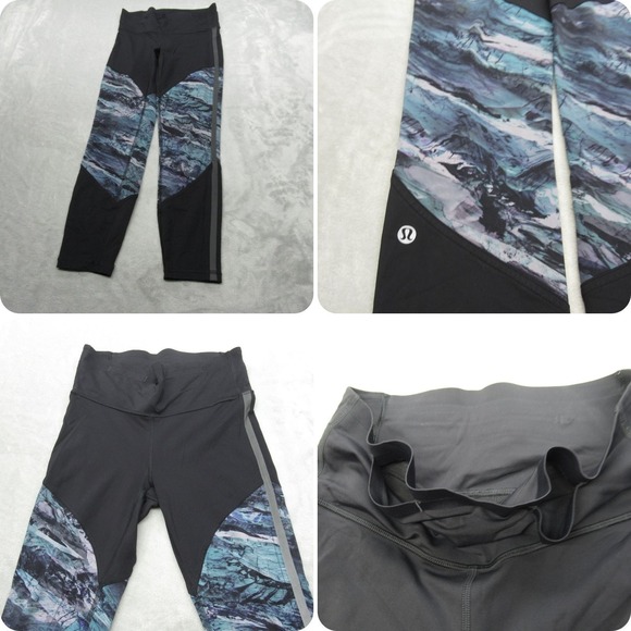 Lululemon Leggings Womens‎ 6 Crop Marble Black Reflective Pockets Fast & Free - Picture 1 of 14